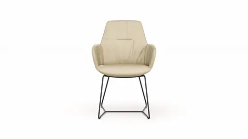 Armlehnstuhl Pegara - Leder, Beige, Kufe