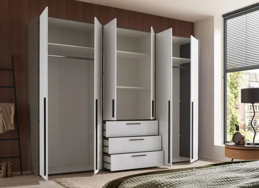 Drehtürenschrank- B ca. 270 cm, Graphit, Weiß