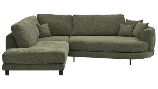 Ecksofa Solenne - Ottomane links mit Diwan rund rechts, Stoff, Olive