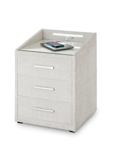 Nachttisch- Beige, mit Glasplatte, inkl. Beleuchtung