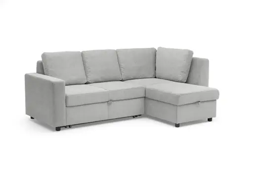 Ecksofa PRO FLEXX - 2-Sitzer, Ecke rechts inkl. Schlaffunktion und Bettkasten, Stoff, Silbergrau