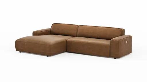 Ecksofa Denver - Longchair links mit 2,5-Sitzer inkl. Sitzvorzug (motorisch), Stoff, Braun