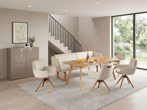 Polsterstuhl - mit Armlehne, drehbar, Stoff, Natur