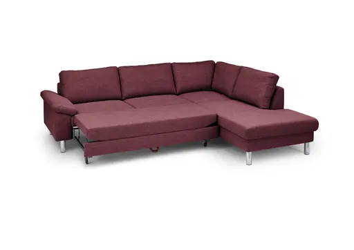 Ecksofa COOL - 2,5-Sitzer mit Ecke rechts, Querschläfer, Stoff, Burgund