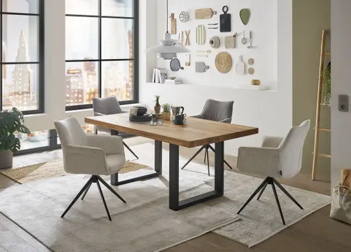 Esstisch - LB ca. 180x100 cm, Wildeiche massiv geölt, Schwarz