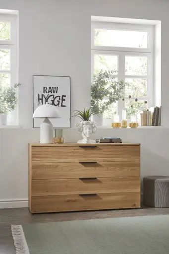 Kommode Arano - Eiche Massiv inkl. 1 Schublade in gefräster Optik