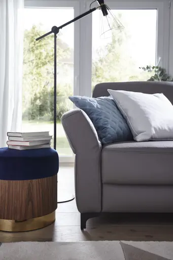 Ecksofa Merlos - 2-Sitzer mit Longchair rechts inkl. Armlehne verstellbar, Leder, Steingrau