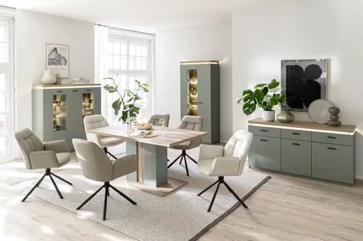 Esstisch - LB ca. 160x90 cm, Eiche Evoke Nachbildung, Salbeigrün