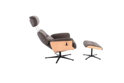 TV-Sessel MOANI mit Hocker - drehbar, Relaxfunktion, Kopfteilverstellung, Leder, Dunkelbraun
