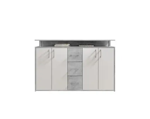 Highboard - B ca. 139 cm, Betonoptik, Weiß