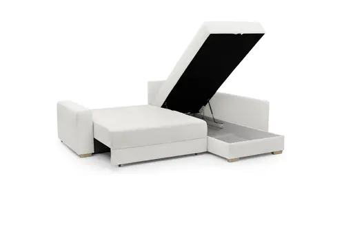 Ecksofa Jyte - 2-Sitzer mit Ecke rechts, Schlaffunktion mit Bettkasten, Stoff, Beige