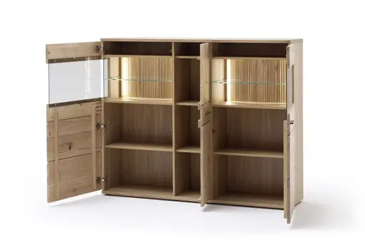 Highboard - mit Beleuchtung, Eiche teilmassiv 