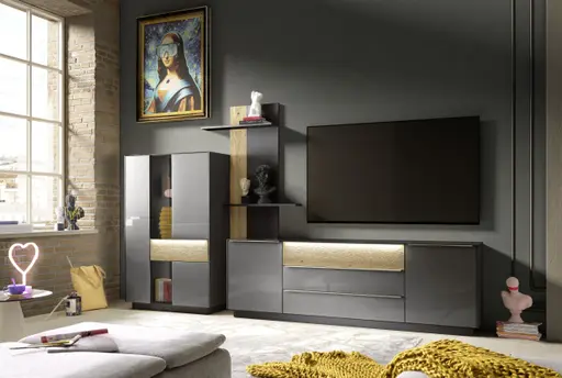 Wandboard - B ca. 75 cm, Anthrazit, Eiche massiv