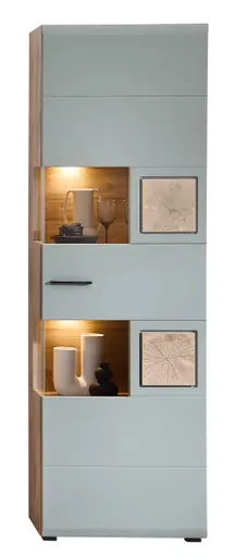 Vitrine - B ca. 65 cm, mit Beleuchtung, Schilfgrün, Viking Eiche Nachbildung