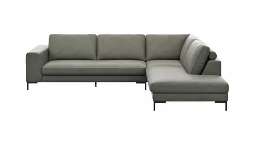 Ecksofa Solano - 2,5-Sitzer mit Ecke Rechts, Leder, Grau