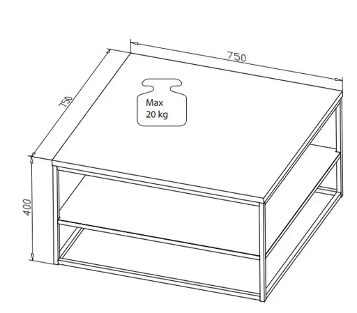Couchtisch - LB ca. 75x75 cm, Eiche massiv, Schwarz