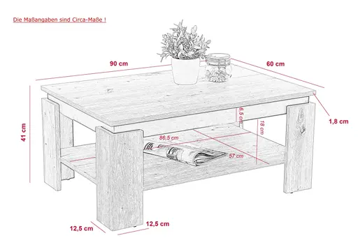 Couchtisch - LB ca. 90x60 cm, Eiche Dekor, Weiß