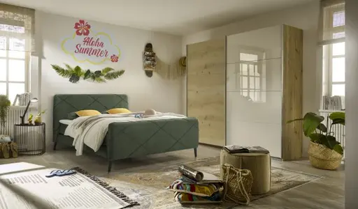 Boxspringbett JESSI- Liegefläche ca. 140x200 cm, Stoff, Dunkelgrün