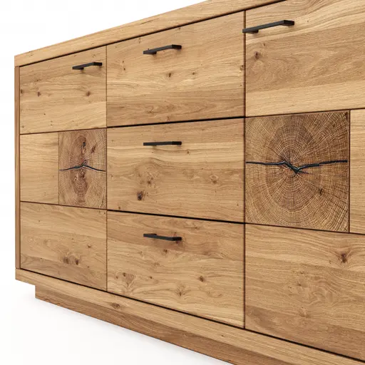 Sideboard Hartford - Eiche massiv, mit Hirnholzapplikation