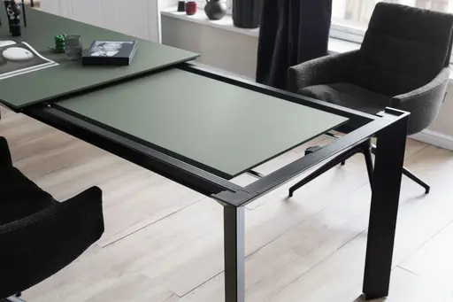 Esstisch Hakon - ausziehbar, LB 180x90 cm, Fenix, Salbei, Gestell Schwarz