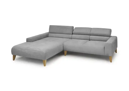 Ecksofa CHENOA - Longchair links mit 2-Sitzer, Kopfteil verstellbar, Stoff, Steingrau