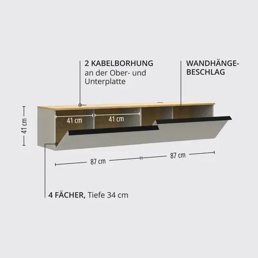 Hängeelement - mit Beleuchtung, B ca. 174 cm, Kaschmir, Gustavson Oak Nachbildung
