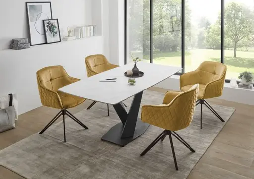 Armlehnstuhl - drehbar, Samt, Goldfarben