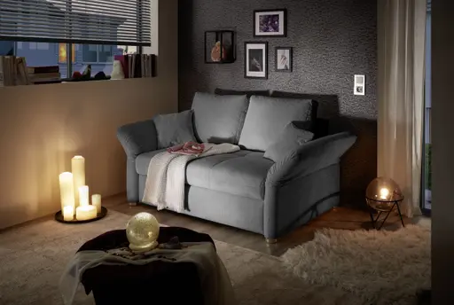 Sofa JORDEN - 1,5-Sitzer inkl. Schlaffunktion mit Bettkasten, verstellbare Armlehnen, Stoff, Dunkelgrau