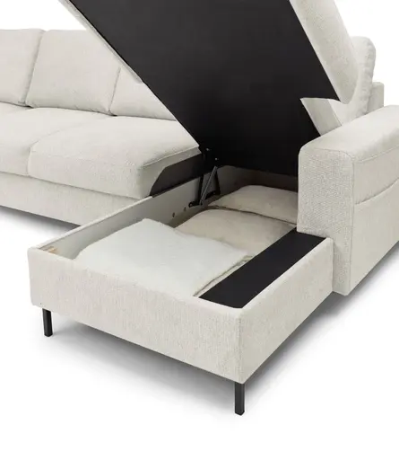 Wohnlandschaft - Ecke links mit 2-Sitzer und Longchair rechts, Stoff, Creme