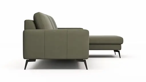 Ecksofa Enna - 3-Sitzer mit Longchair rechts, Armlehne A, Leder, Olive