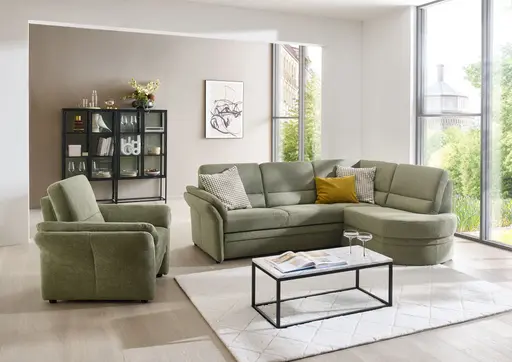 Ecksofa - Ecke links mit  2-Sitzer, Aufklappbar, Stoff, Grün