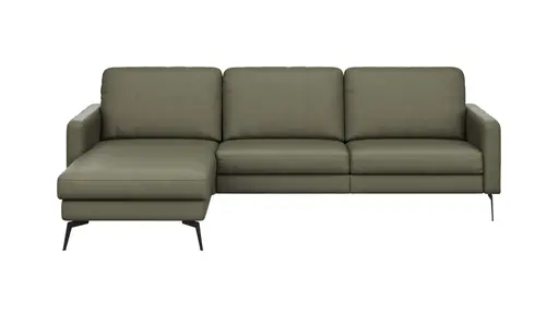 Ecksofa Enna - Longchair Links mit 3-Sitzer, Armlehne A, Leder, Olive