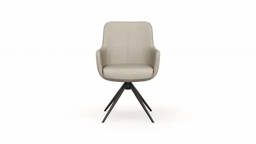 Armlehnstuhl Mis - Leder, Graubraun, Gestell, Schwarz