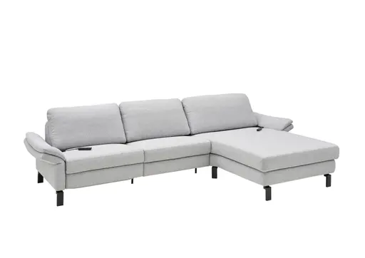 Ecksofa - 3-Sitzer mit Longchair rechts, Relaxfunktion motorisch, Stoff, Hellgrau