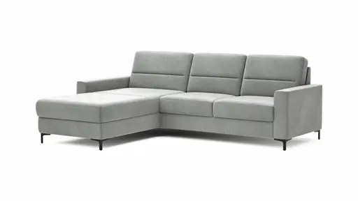 Ecksofa Merlos H - Longchair links und 2,5-Sitzer rechts inkl. Relaxfunktion (motorisch), Stoff, Grau