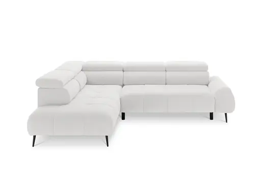 Ecksofa - Ecke links mit 2-Sitzer, Sitzvorzug motorisch, Kopfteil verstellbar, Stoff, Weiß