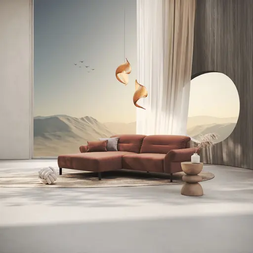 Ecksofa David - Longchair links mit 1,5-Sitzer inkl. Kopfstütze/Armlehne verstellbar, Stoff,  Rost