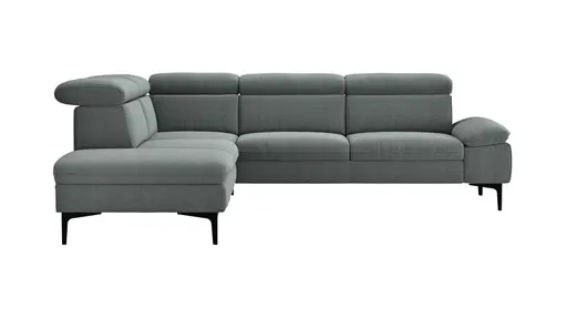 Ecksofa Felipa - Ecke links mit 2,5-Sitzer inkl. Kopfteil verstellbar, Stoff, Grau