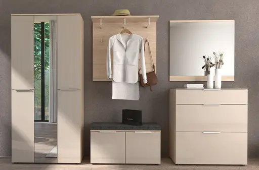 Garderobe - inkl. Sitzkissen, Riva Eiche Nachbildung, Kaschmir