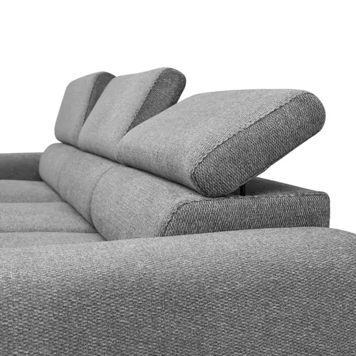 Ecksofa - Longchair links mit 2-Sitzer, Sitzvorzug motorisch, Kopfteil verstellbar, Stoff, Grau