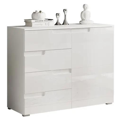 Kommode - B ca. 100 cm, Weiß, Hochglanz