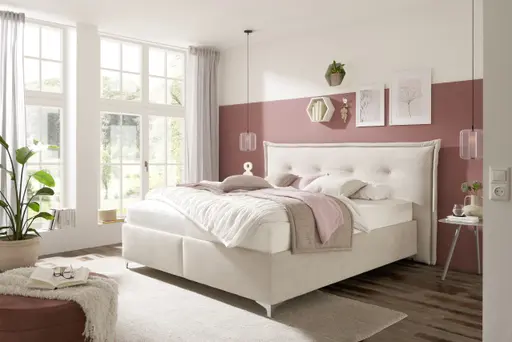 Polsterbett EM Mirano - mit Matratze, Liegefläche ca. 180x200 cm, Stoff, Beige