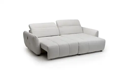 Ecksofa JAIMIE - 1,5-Sitzer mit Longchair rechts inkl. Relaxfunktion, verstellbare Kopfstütze, Stoff, Beige