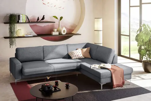 Ecksofa CALM 2.0 - 2,5-Sitzer mit Ecke rechts, Schlaffunktion mit Bettkasten, Stoff, Anthrazit