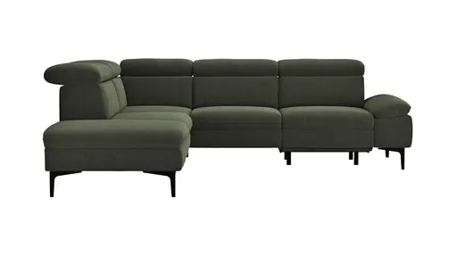 Ecksofa Felipa - Ecke links mit 2,5-Sitzer inkl. Armlehne verstellbar und Rückenlehne/Sitztiefe verstellbar (motorisch), Stoff, Dunkelgrün
