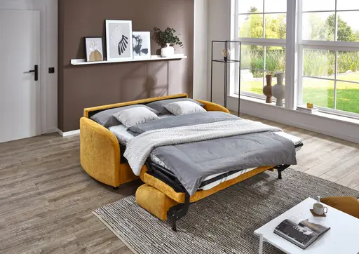 Faltbettsofa - Schlaffunktion, Stoff, Mais