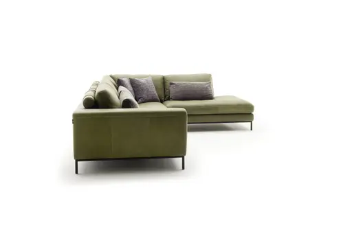 Ecksofa Solano - 2,5-Sitzer mit Ecke rechts, Leder, Olive, Relingfuß