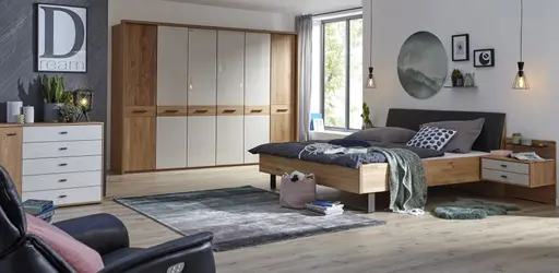 Bett Lenoso - Liegefläche ca. 180x200 cm, Eiche massiv, Kunstleder Anthrazit