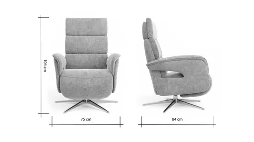 Relaxsessel Amila - Größe M, inkl. Relaxfunktion und Kopfteilverstellung, Stoff, Grau