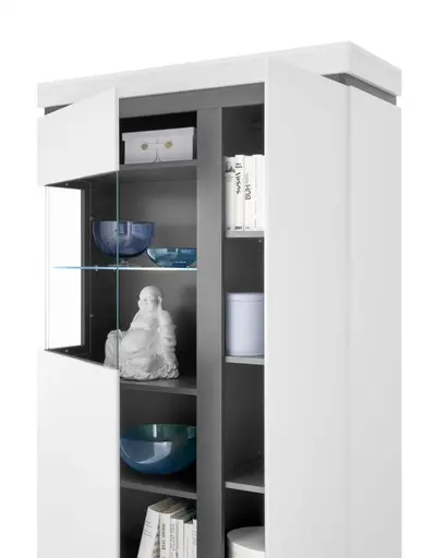 Highboard-Vitrine - Alpinweiß, Anthrazit
